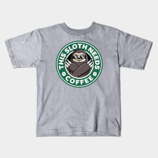 Sloth Needs Coffee Kids T-Shirt